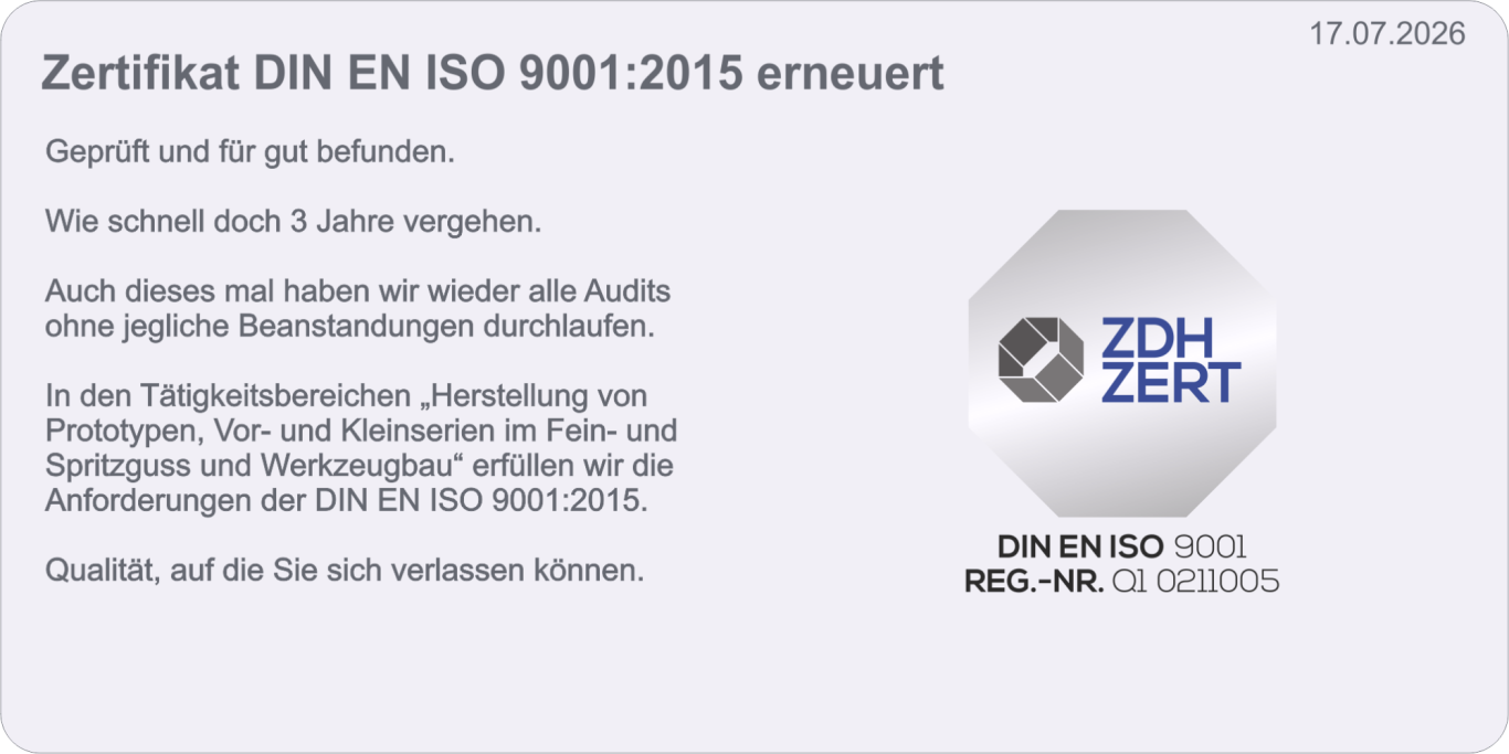 Zertifikat DIN EN ISO 9001 erneuert